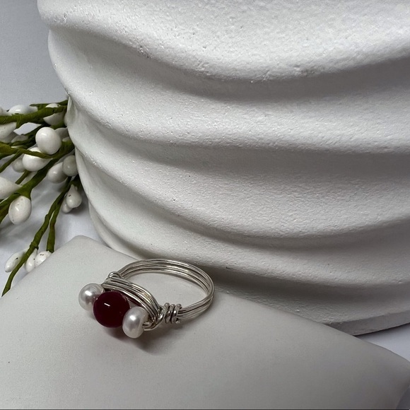 GENUINE Ruby & Freshwater Pearl Sterling Silver Ring - Picture 10 of 16